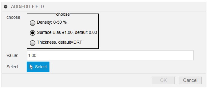 Pop-up window of adding field