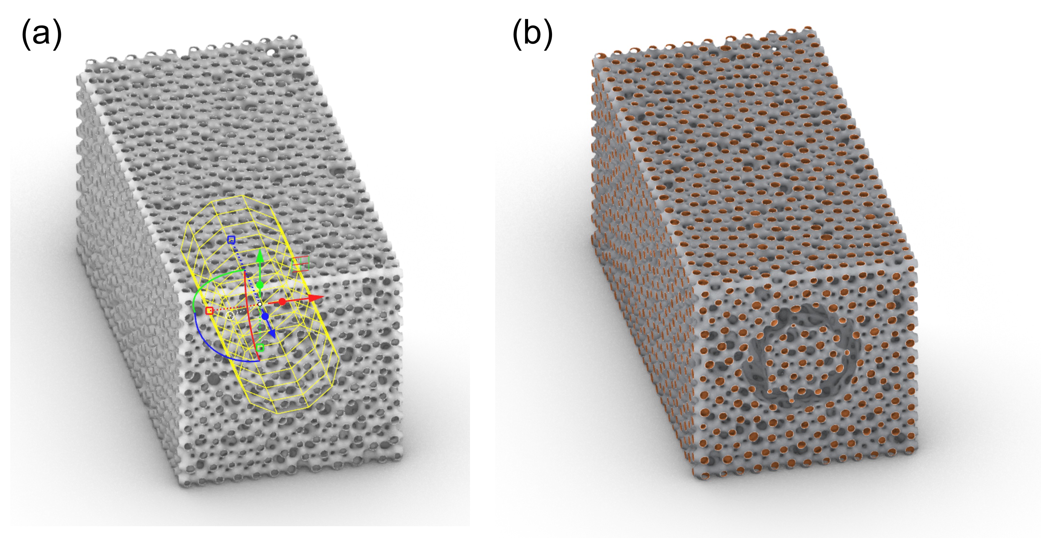 (a) A cavity defined by an open mesh, and (b) the resulting Spherene structure.